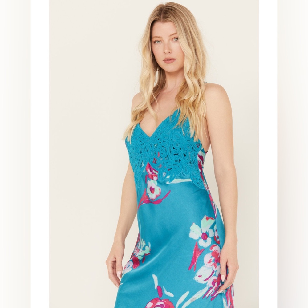 Free People Forever Yours Floral Sleeveless Maxi Dress Size S Boho Festival Blue